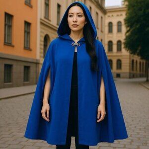 Royal Azure Velvet Hooded Cape with Satin Lining